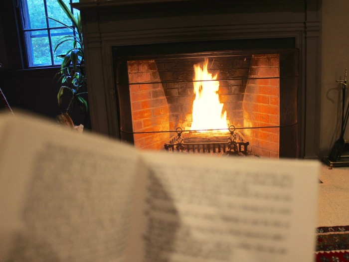 reading in front of the fire